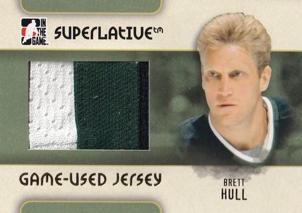 patch karta BRETT HULL 07-08 Superlative Game-Used Jersey Gold /10
